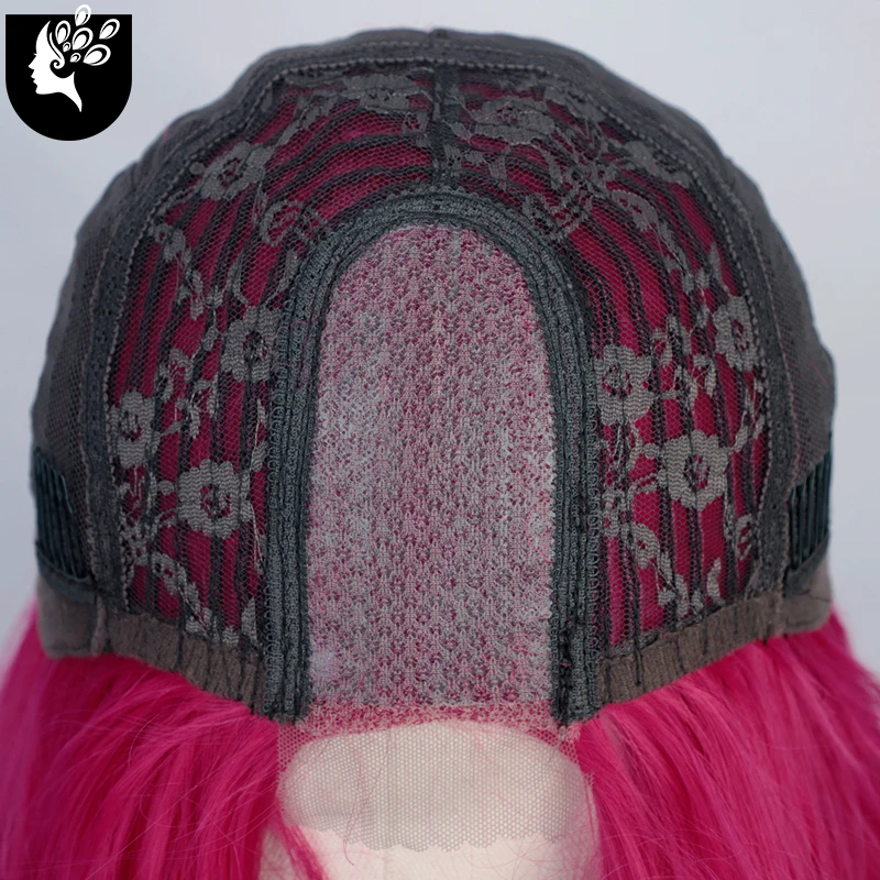 Long Pink Synthetic Deep Wave Lace Wigs For Black Women Middle Part Lace Hair Wigs Heat Resistant Fiber Cosplay Wig YOURBEAUTI