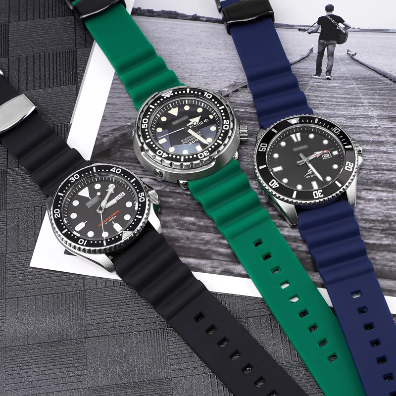 Силиконовый сменный ремешок для часов Seiko проспект SKX007 металлическое кольцо