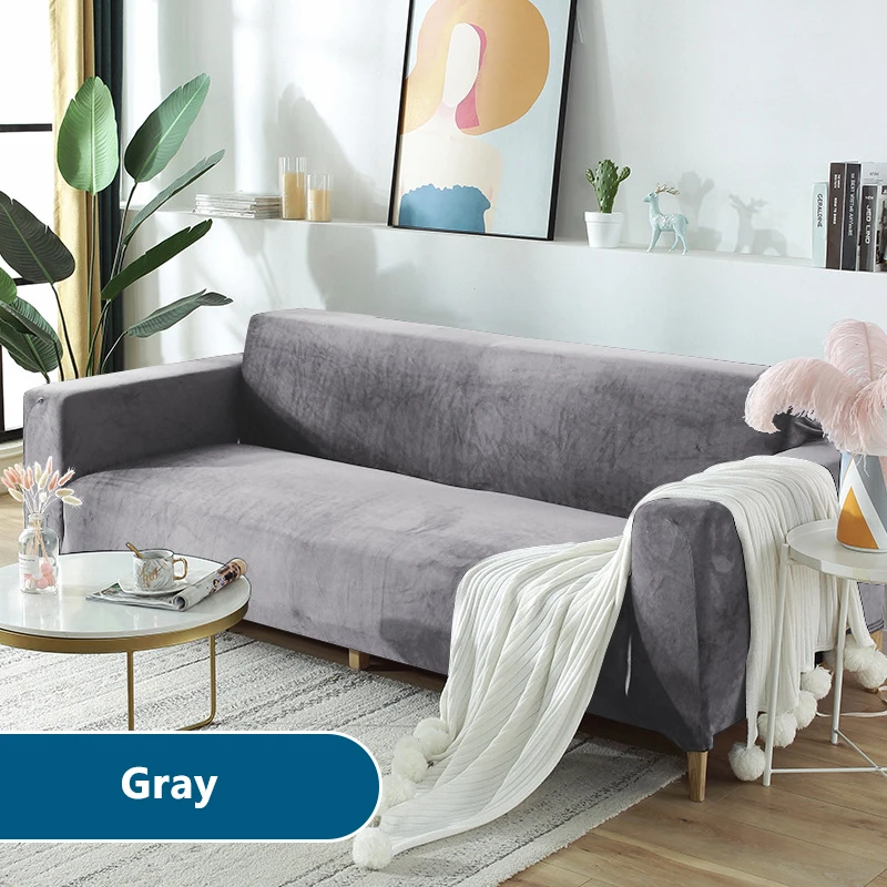 

Solid Color Velvet Thick Plush Stretch Couch Cover for Living Room Elastic Sofa Cover Universal Sectional Slipcover 1/2/3/4 Seat