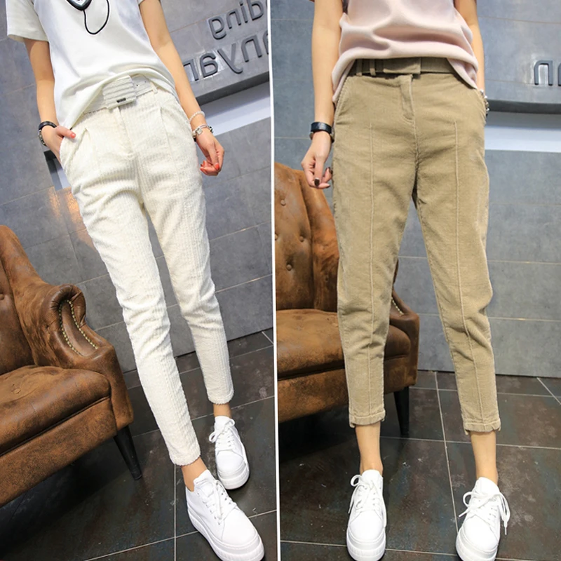 

women White pants female autumn and winter new casual corduroy pants women corduroy harem pants loose trousers feminino