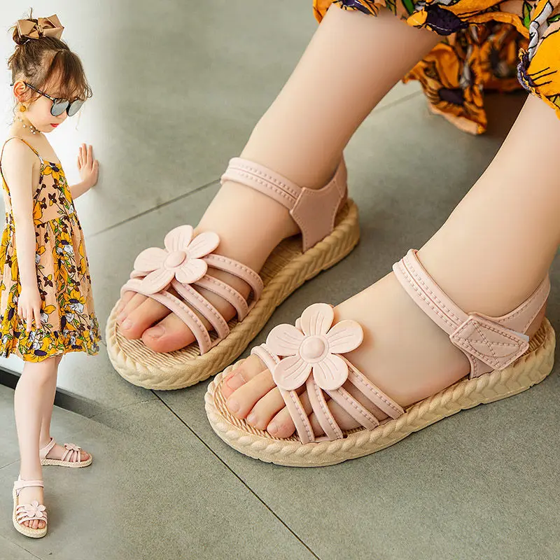 Girls Sandals 2020 Summer New Beach Children Shoe for Little Girl Cute Flower Soft Bottom Fashion Big Kids Princess Shoes | Детская