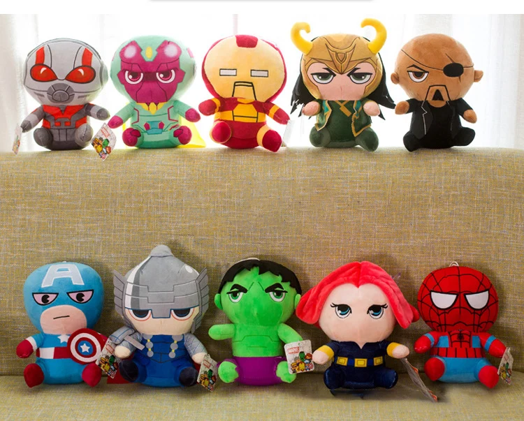 25 см Marvel Мстители 4 супергерой все сотрудники плюшевые игрушки куклы Капитан Америка, Железный человек Человек-паук Локи плюшевые мягкие игрушки