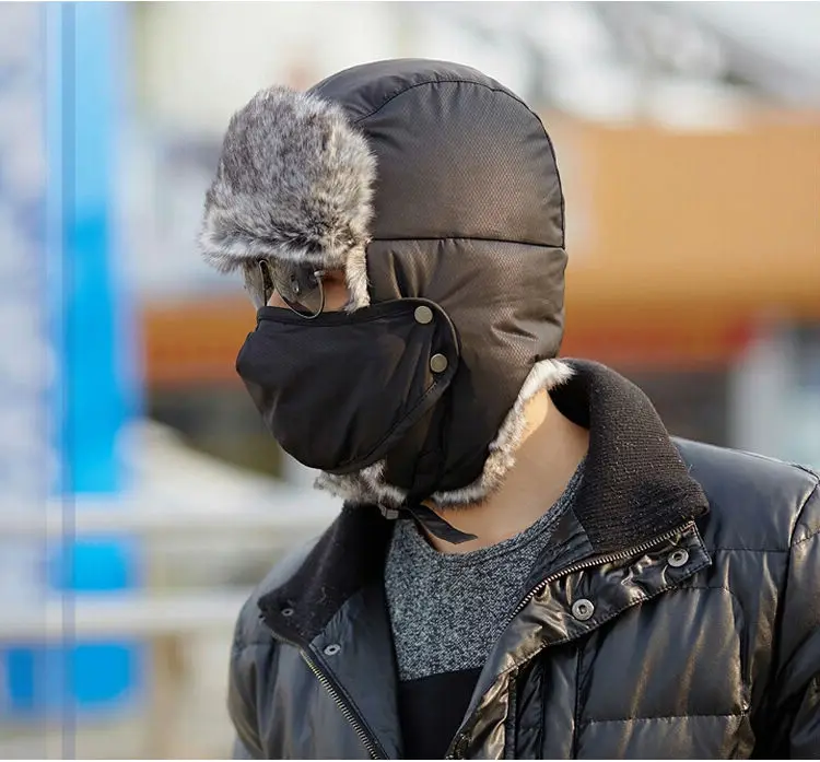 Unisex Winter Windproof Hat With Face Mask Sport Outdoor Ski Ushanka Earflap Bomber Trapper Caps Russian Hats | Аксессуары для
