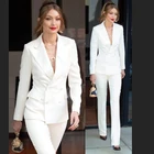 Новинка 2021, белый женский костюм, Женская Офисная Рабочая форма, Женский официальный костюм с брюками, двубортный женский смокинг, 2 предмета