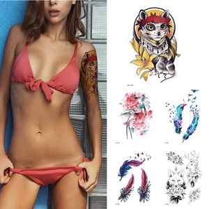 Временная татуировка TOP CAT, боди-арт, перо, черный, мужской, женский, водонепроницаемый, переносной