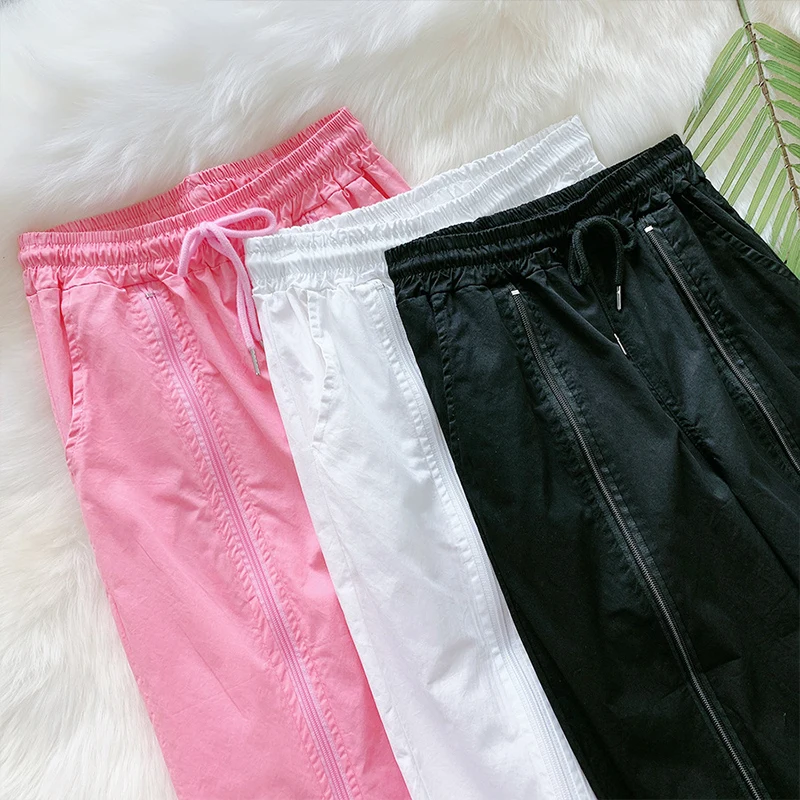 Женские брюки-карго TIGENA розовые и белые повседневные брюки с высокой талией в