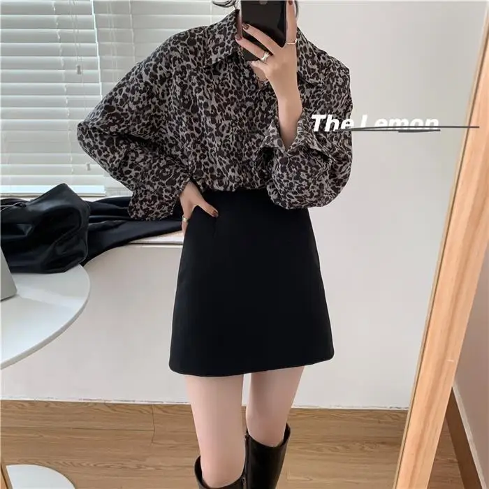 

Autumn new female leopard print shirt female retro Hong Kong flavor printing long sleeve loose slim temperament top tide