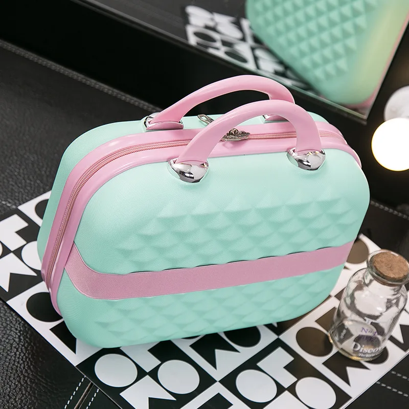 14 Inch Makeup Suitcase Women Designer Luggage Handbag Travel Bag Diamond Pattern Make-up Box Small Travel Storage Box