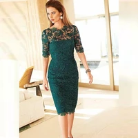 high fashion green lace mother of the bride dresses knee length sheath jewel neck half sleeve wedding guest gowns 2021 on sale