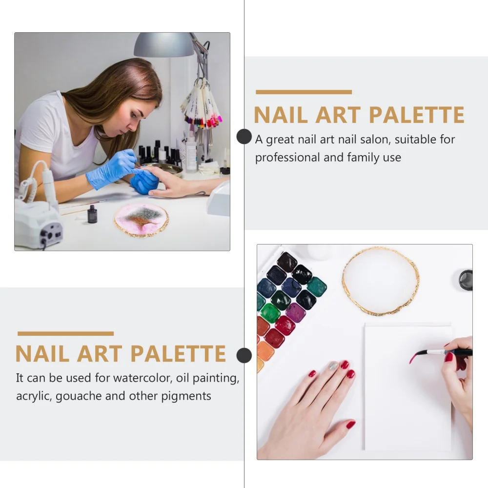 

2pcs Golden Edge Resin Nail Art Palettes Drawing Plates Manicure Display Tools