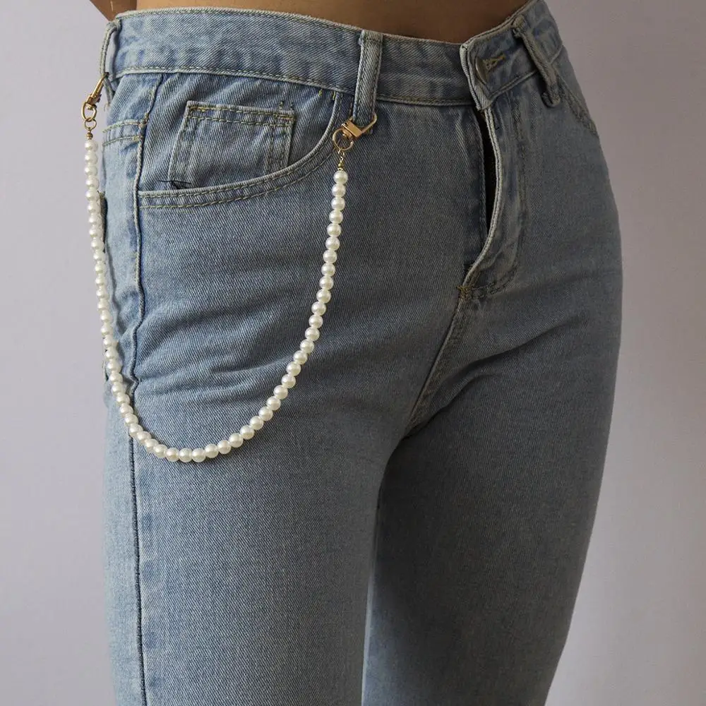 

European and American individual geometry handmade round bead body chain female retro fashion joker imitation pearl waist chain