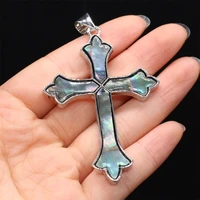 hot sale natural abalone shell charms exquisite cross shape punk angel satan pendant for women jewelry making diy necklace gift
