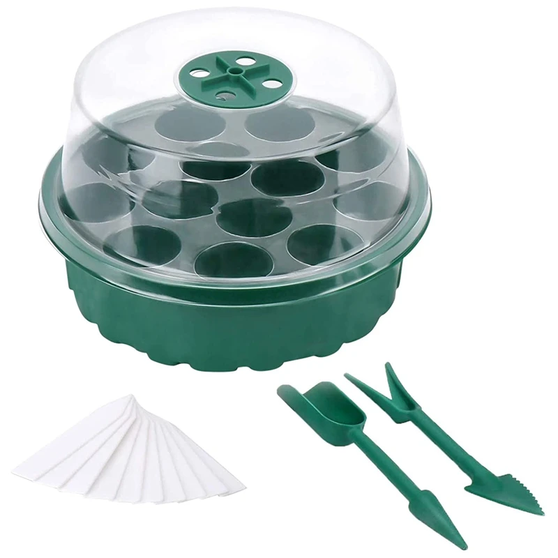 

Trays Plant Kit Clear Seeding Starter Tray with Dome Humidity Adjustable, Plant Tags and Hand Tool