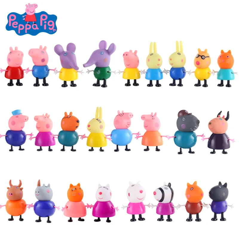 Оригинальные куклы Peppa Pig, Джордж, 25 шт., набор, фигурки из аниме, игрушки из мультфильма, семейные друзья, Свинка Пеппа, вечерние игрушки для детей, подарок на день рождения, Рождество