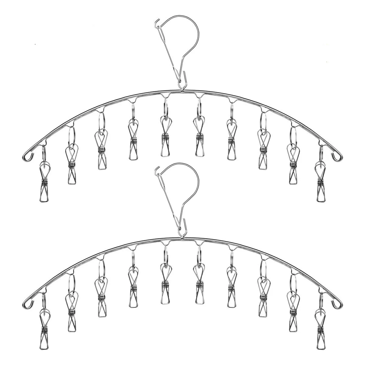 

2 Pack Stainless Steel Laundry Drying Rack Clothes Hanger with 10 Clips for Drying Socks,Drying Towels, Diapers, Bras