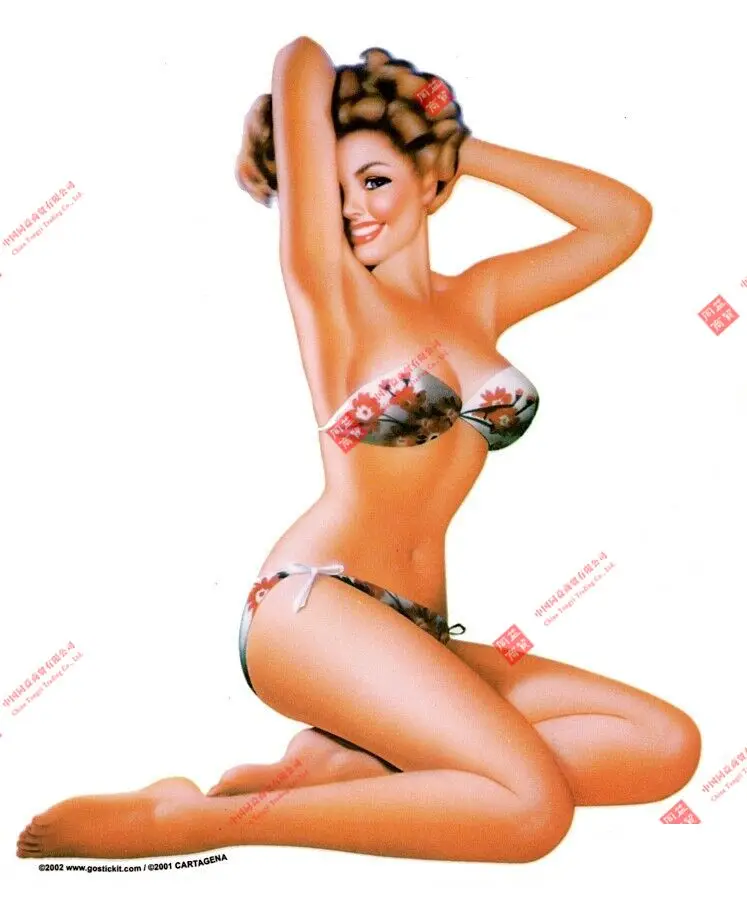 

Sexy Retro Nostalgic Fifties Cover Girl Red White Flower Bikini Racing Motorcycle Helmet Stickers