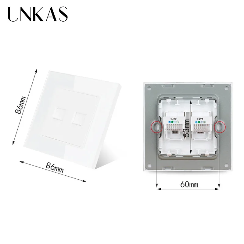 UNKAS белая роскошная хрустальная стеклянная панель двойная 1 банда RJ11 Телефонная