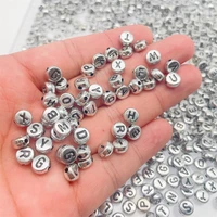 300pcs mix silver color letter beads for needlework round flat alphabet acrylic beads for diy jewelry making bracelets supplies
