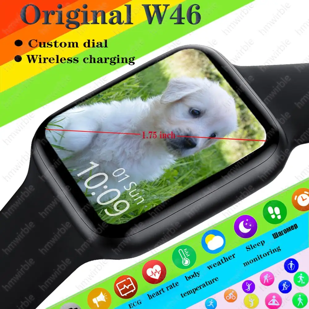 

Смарт-часы IWO W46, экран 1,75 дюйма, Ip68, с беспроводной зарядкой