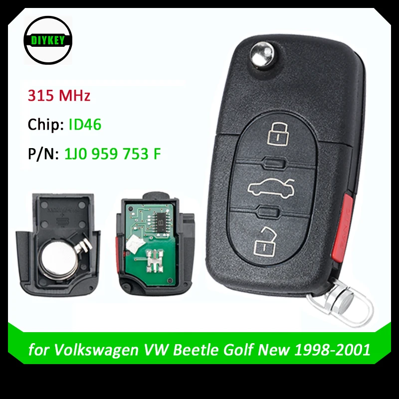 DIYKEY 315Mhz 3 1 pulsanti chiave a distanza per auto con Chip ID68 misura per 1998 1999 2000 2001 Volkswagen VW Beetle Golf nuovo
