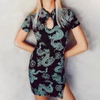 Женское облегающее платье-Ципао, с воротником-стойкой и коротким рукавом, с разрезом, с принтом дракона, лето 2021