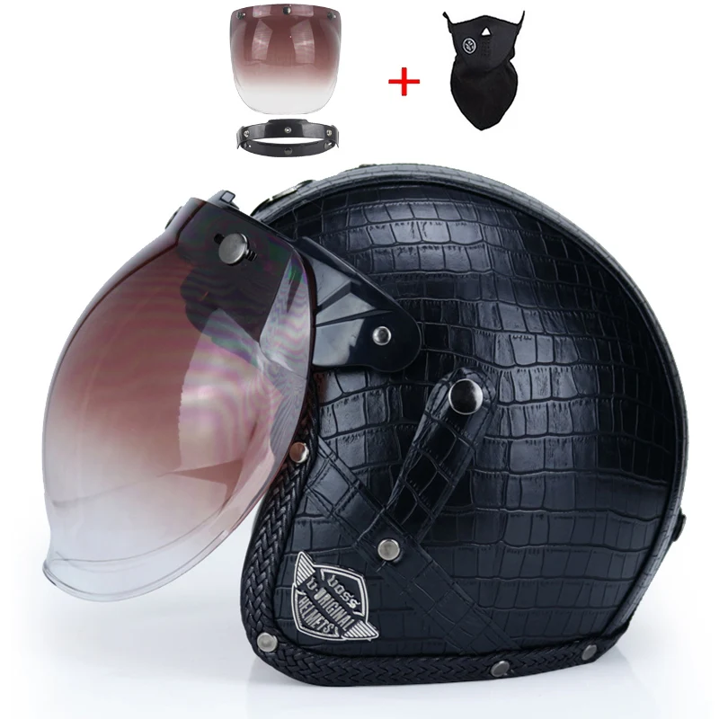 New Retro Vintage Motorcycle Helmet Chopper Scooter Synthetic Leather 3/4 Open Face Casco Moto Helmet GB Capacete Mask Glasses