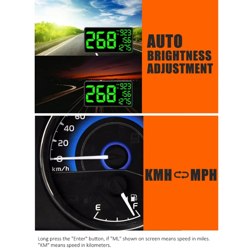 

C1090 Car HUD Head Up Display GPS Large Screen Speedometer Hud Display KM/h MPH G6KC