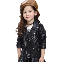 childrens pu jacket girls motorcycle jacket kid outwear solid color zipper belt faux leather spring autumn fashion pu jacket