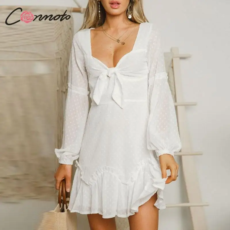 Conmoto элегантные женские белые короткие вечерние платья 2019 осенне зимние модные