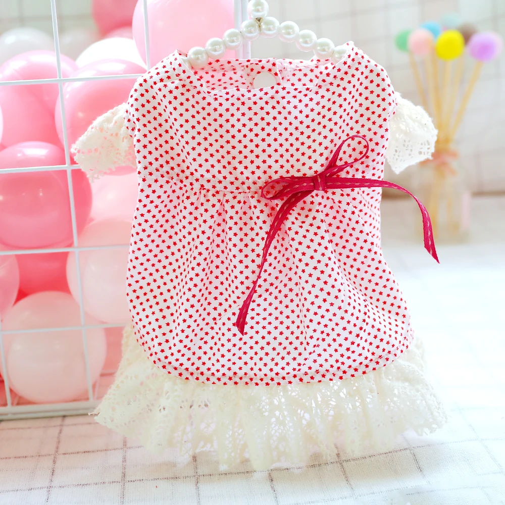 

Dog Dress Mini Red Stars Lace Skirt Spring Summer Pets Outfits Dog Clothes for Small Dog Party Cat Skirt Puppy Pet Costume