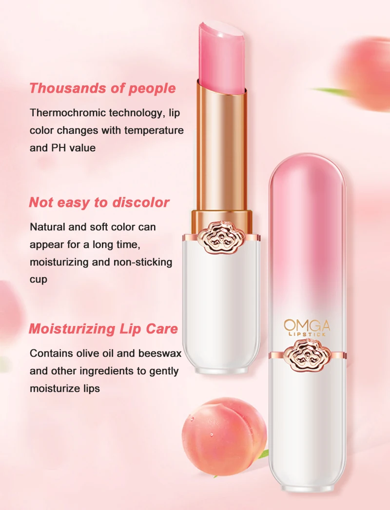

Girl Vitality Lipstick Peach Color Crystal Lipstick Temperature Change Lip Balm Change Lipstick TSLM2