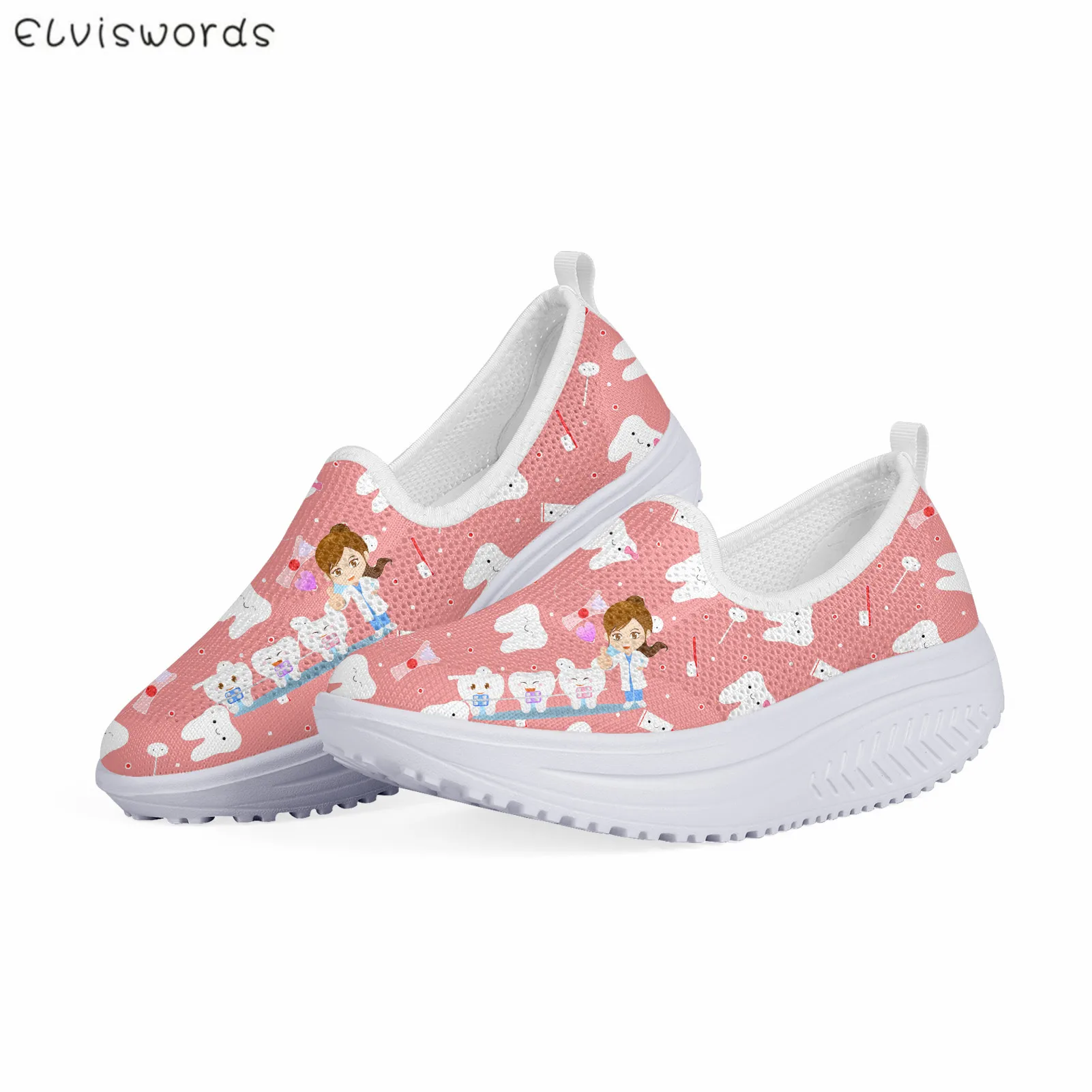 

ELVISWORDS Dentist Cute Pink Girls Summer Mesh Shoes Woman Flats Platform Height Increasing Female Slimming Shoes Mujer Fashion