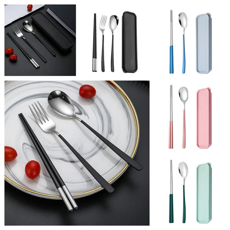 

3pcs/set Cutlery Set Travel Portable Box Flatware Stainless Steel Spoons Forks Chopsticks Dinnerware Sets Kitchen Tableware