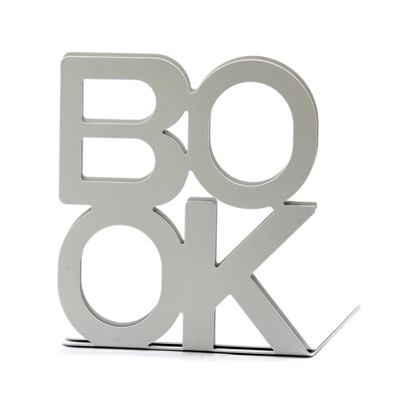 

2 x Heavy Duty Metal Book Ends Letter BOOK Style Bookends Office Stationery(White)