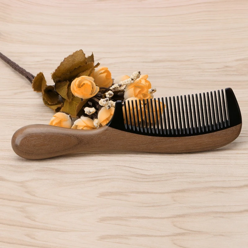 Pro Natural Ox Horn Green Sandalwood Fragrant Comb Wooden Handle Combs Hair Care | Красота и здоровье