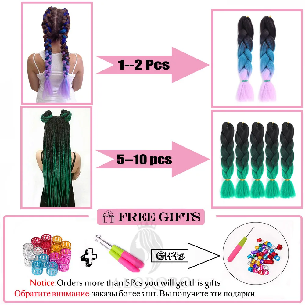 Braiding Hair Extensions 24 Inch Synthetic Kanekalon Afro Pink Green Blue Ombre Crochet Jumbo for Kids Braids Alororo |