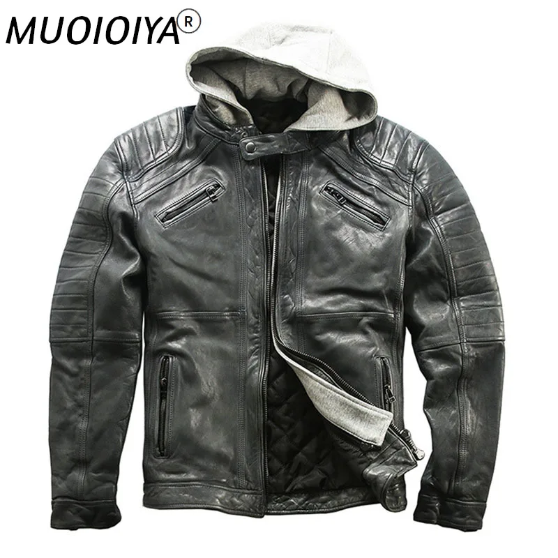 

New Sheepskin Jacket Men's Retro Water-Dyed Top Layer Vegetable Tanned Sheepskin Motorcycle Leather Jacket Sheepskin Coat