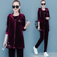 spring clothes three piece set hoodie jacket t shirt and pants velour tracksuit women sets leisure 3 pieces velvet women outfits