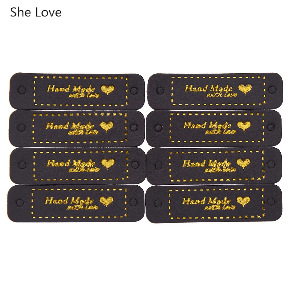 8pcs black gold She Love 8 24 шт./лот из искусственной кожи этикетки Diy ручной работы одежда метки одежды для джинсов сумки обувь Швейные материалы - Цвет: 8pcs black gold