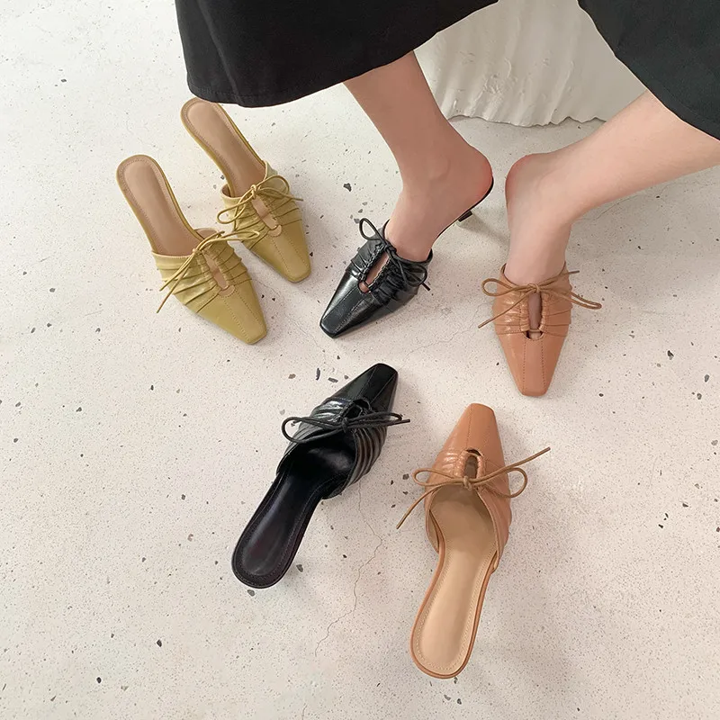

Asumer 2021 Hot Sale High Heels Ladies Slipper Genuine Leather Shoes Square Toe Hollow Out Sexy Summer Slipper Woman Party Shoes