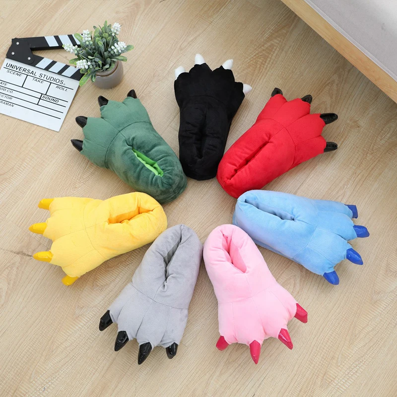 36-40yead Funny claw cotton slippers men's and women's personality cartoon animal plush warm shoes plush shoes