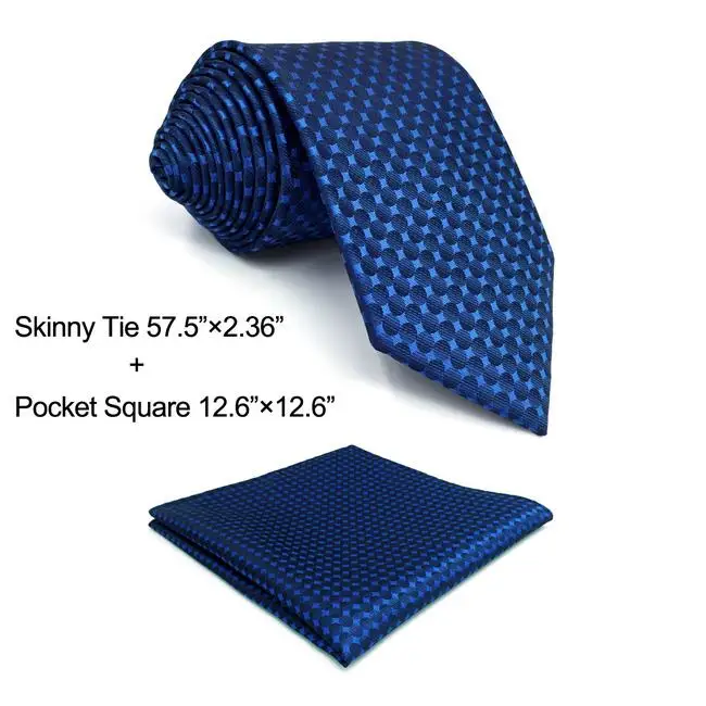 Skinny Size Tie Set F25 одноцветное синие галстуки для Для мужчин классические длинные 6" карманное квадратное Бизнес темно - Цвет: Skinny Size Tie Set