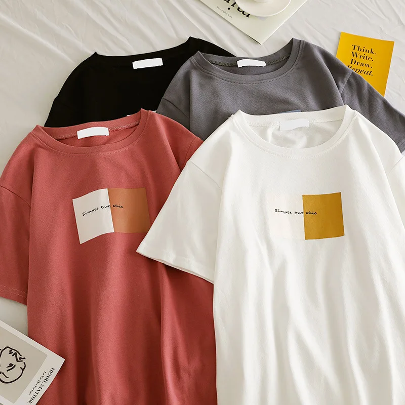 Футболка женская в стиле Харадзюку простой топ с коротким рукавом и надписью