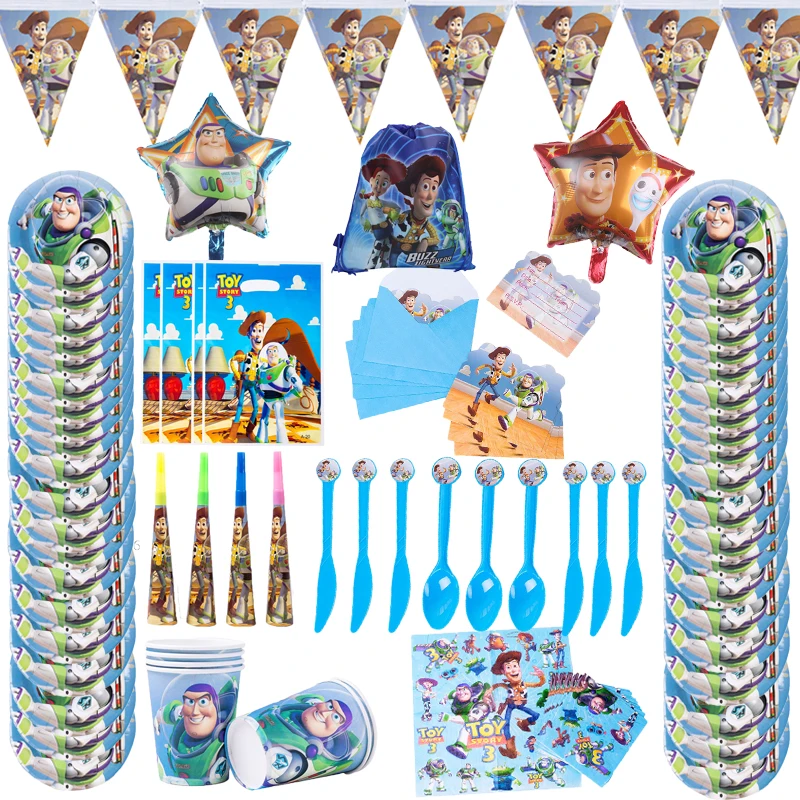 Disney мультфильма «История игрушек», 4 мультяшную тему набор одноразовой посуды бумажные стаканчики и тарелки Baby Shower украшения День рождения ...