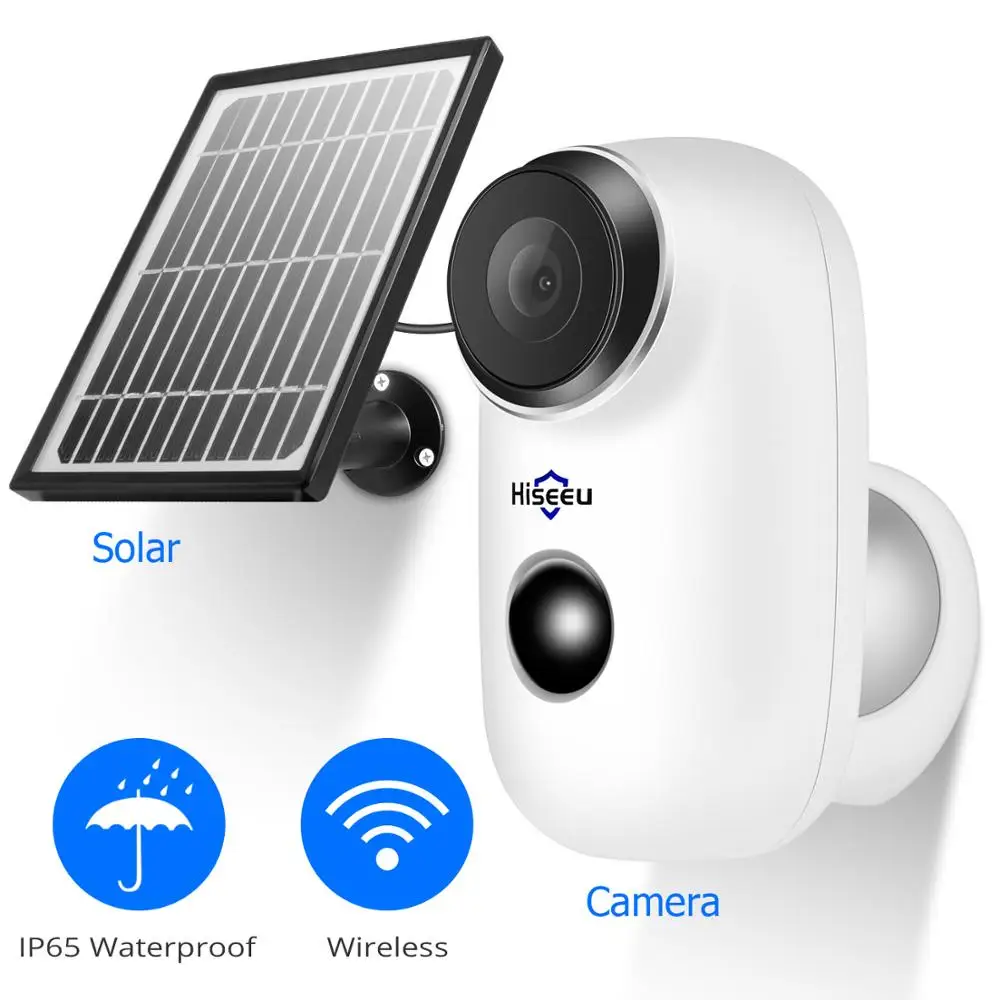 Hiseeu 1080P Беспроводная перезаряжаемая батарея ip-камера с солнечной панелью наружная Всепогодная домашняя камера безопасности Wifi PIR Motion