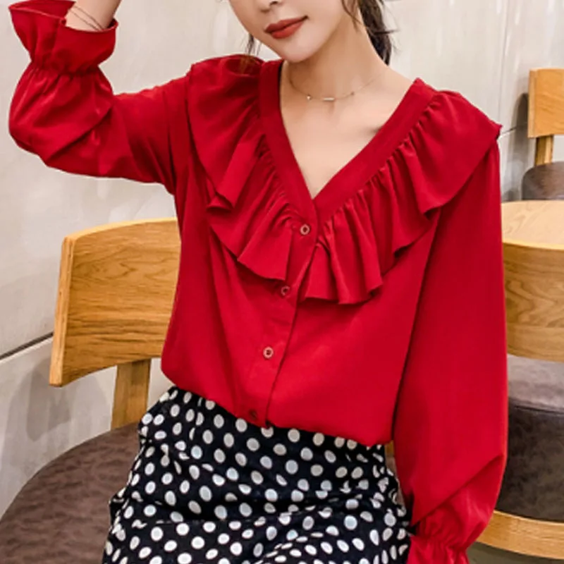 шифоновые блузки с длинным рукавом v образным вырезом для офиса Модные женские
