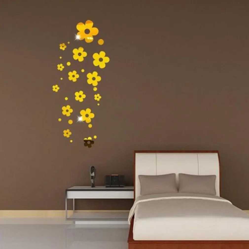 3D DIY Acrylic Mirror Wall Sticker Flower/Heart Stickers Decal Mosaic Effect Living Room Bedroom Home Decor Wallpaper | Дом и сад