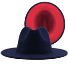 Новый темно-синего цвета, с красной подошвой, комбинированные материалы, Панама из шерстяного войлока Джаз фетровая шляпка шерстяная Шапки Для женщин Мужская шляпа с широкими полями вечерние ковбойская шляпа игрока