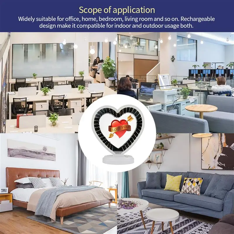 Светодиодный Сердце Форма зеркальной фоторамкой настольная лампа рамка для