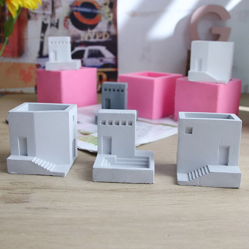 DIY лестницы квадратная цементная глина форма поверхность сочные растения